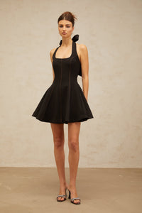 Quirine halterneck bow-detail mini dress in Black