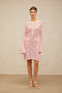 Marjolaine pink embellished crochet-knit mini dress