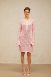 Marjolaine pink embellished crochet-knit mini dress