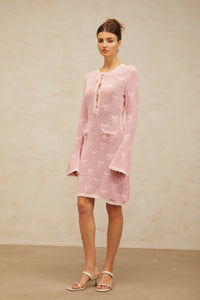Marjolaine pink embellished crochet-knit mini dress