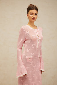 Marjolaine pink embellished crochet-knit mini dress