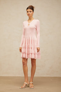 Mathilde pink keyhole-detail ribbed-knit mini dress