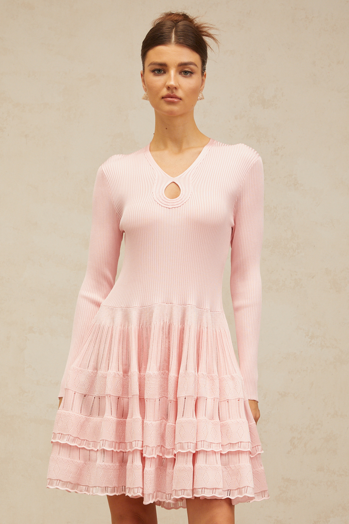 Mathilde pink keyhole-detail ribbed-knit mini dress