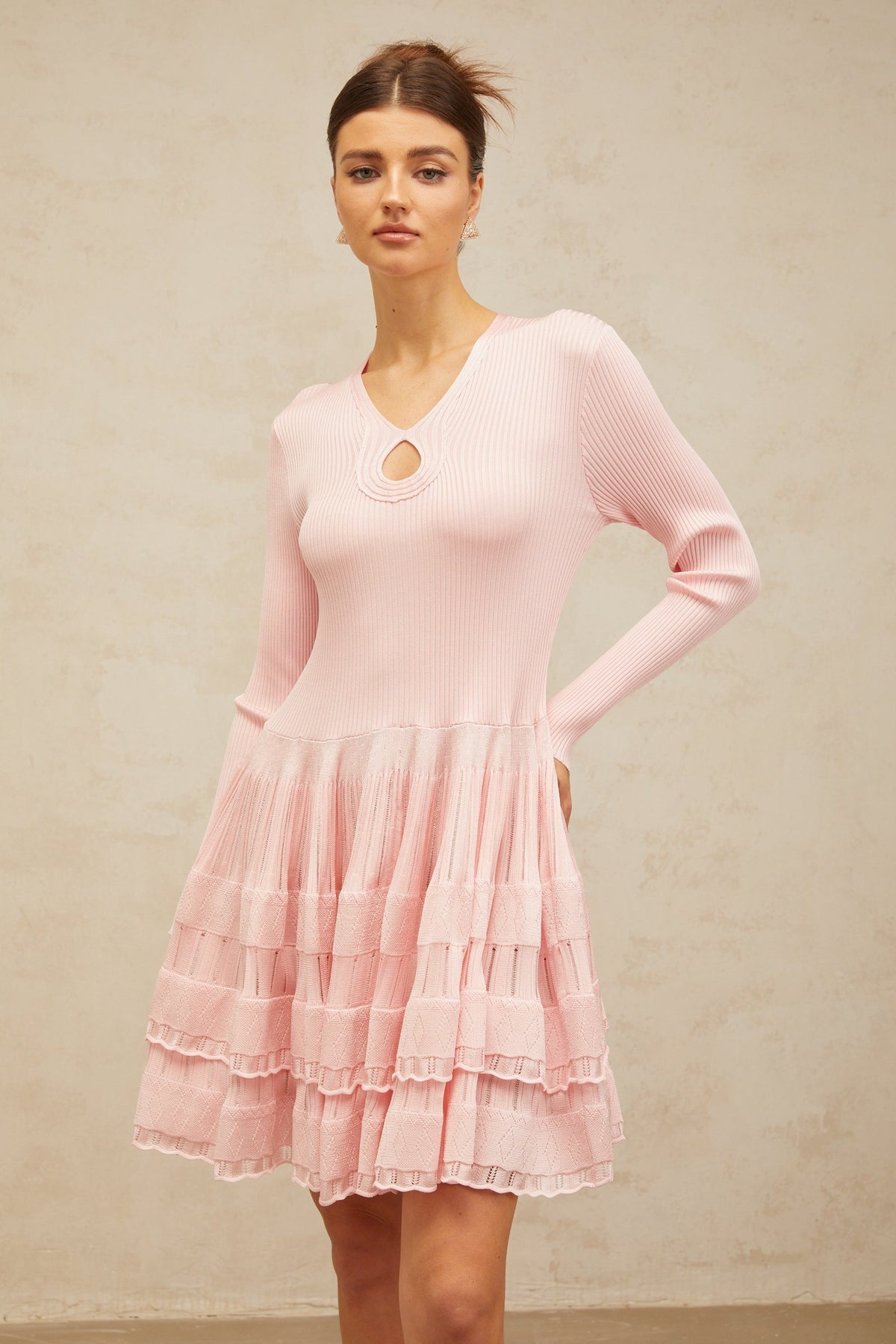 Mathilde pink keyhole-detail ribbed-knit mini dress