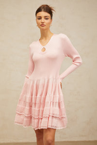 Mathilde pink keyhole-detail ribbed-knit mini dress