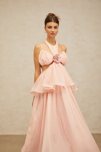 Danaé pink cut-out floral-appliqué maxi dress