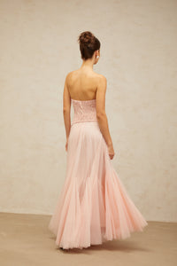 Ulrique Pink Lace Corset Tulle Maxi Dress