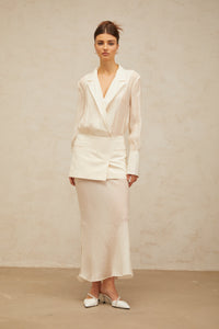 Gisèle white panelled semi-sheer maxi dress