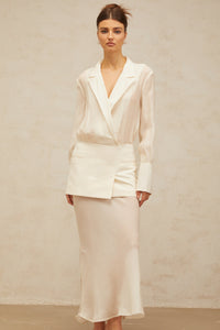 Gisèle white panelled semi-sheer maxi dress