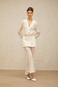 Gisèle white panelled semi-sheer maxi dress