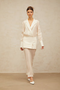 Gisèle white panelled semi-sheer maxi dress