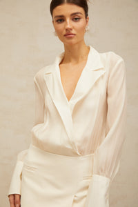 Gisèle white panelled semi-sheer maxi dress