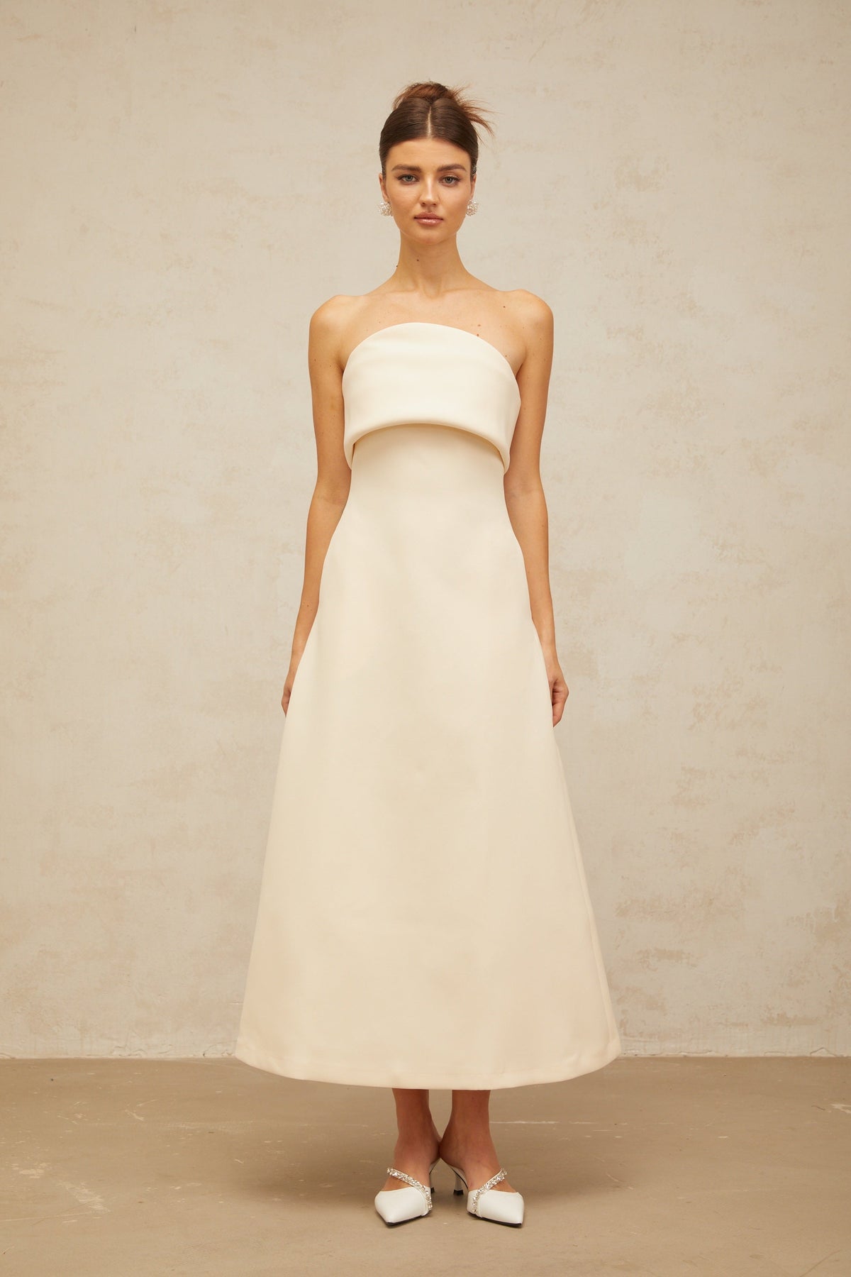 Raphaëlle white folded corset midi dress
