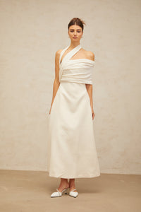 Solène cream-white asymmetrical midi dress