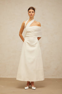 Solène cream-white asymmetrical midi dress