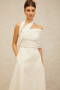 Solène cream-white asymmetrical midi dress