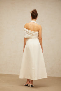 Solène cream-white asymmetrical midi dress