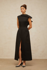 Léonore black deconstructed open-back midi dress