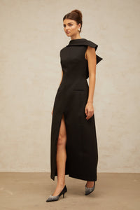Léonore black deconstructed open-back midi dress
