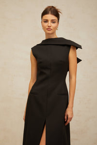 Léonore black deconstructed open-back midi dress