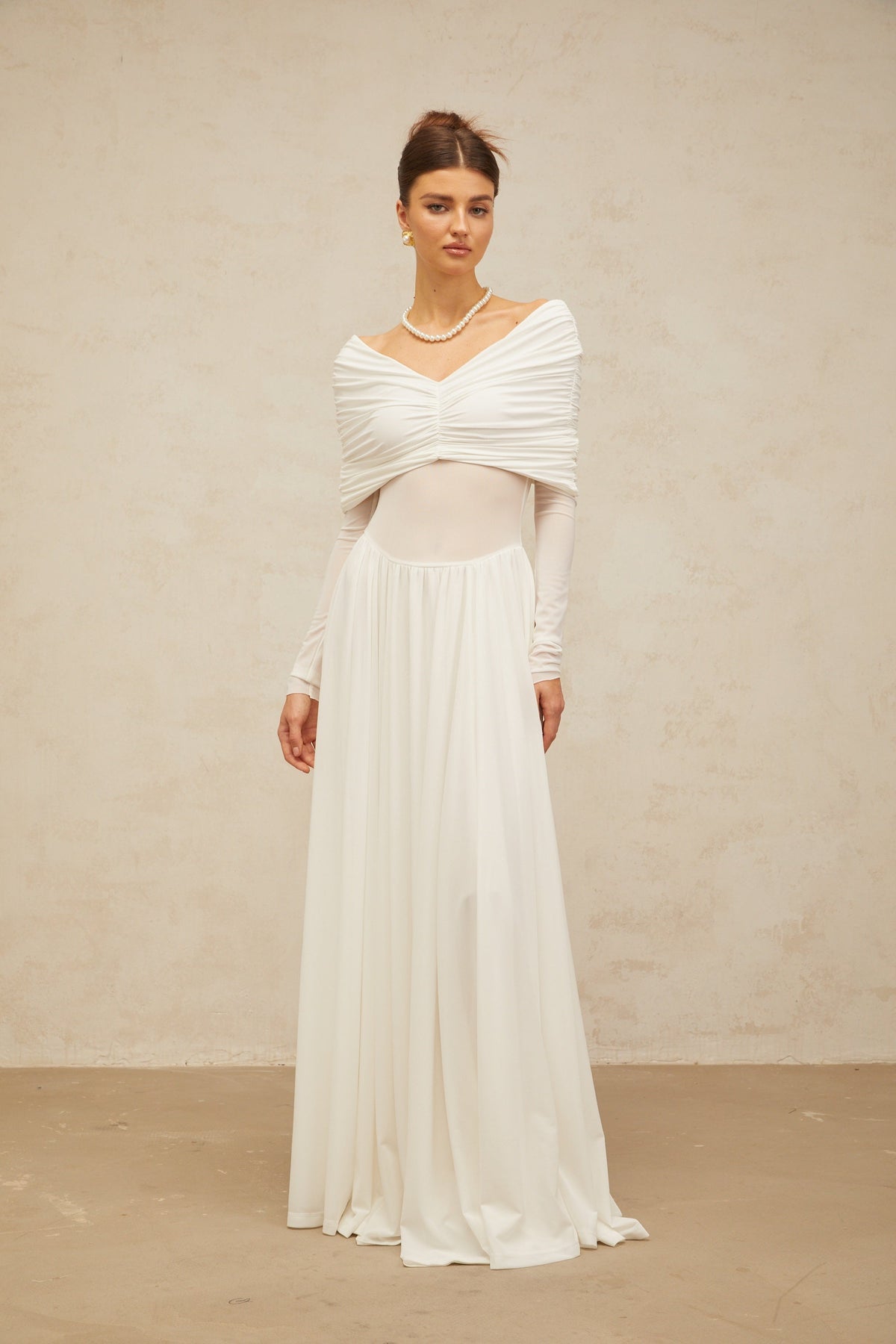 Vérane White Draped-detail Ruched Maxi Dress