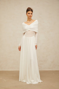 Vérane White Draped-detail Ruched Maxi Dress