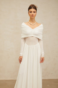 Vérane White Draped-detail Ruched Maxi Dress