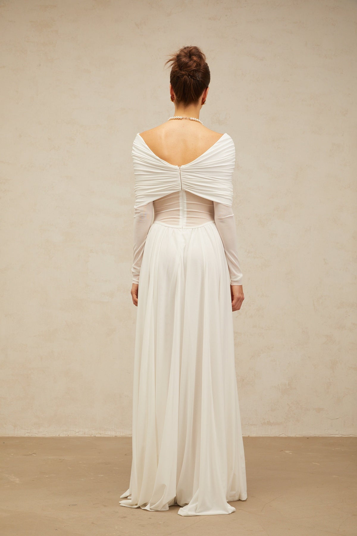 Vérane White Draped-detail Ruched Maxi Dress