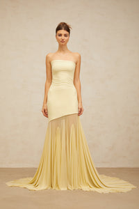 Josiane yellow off-shoulder sheer tulle maxi dress