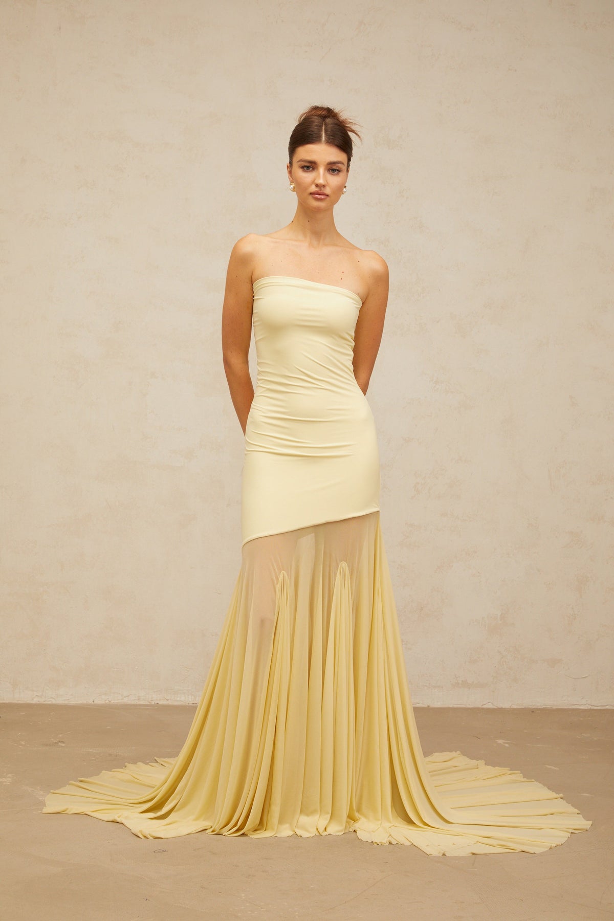 Josiane yellow off-shoulder sheer tulle maxi dress