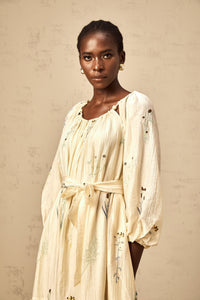 Uranie beige flower-embroidered beaded midi dress