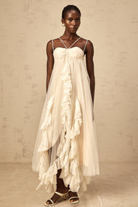 Colette layered ruffled tulle maxi dress in Neutrals