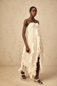 Colette layered ruffled tulle maxi dress in Neutrals