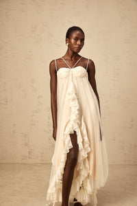 Colette layered ruffled tulle maxi dress in Neutrals