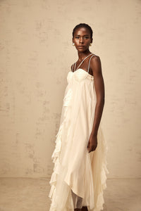 Colette layered ruffled tulle maxi dress in Neutrals