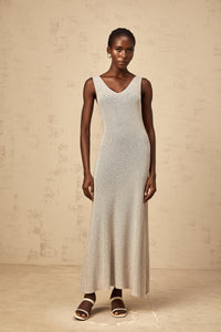 Wanda grey rhinestone knitted tank maxi dress