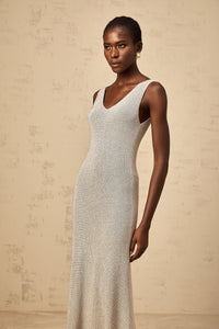 Wanda grey rhinestone knitted tank maxi dress