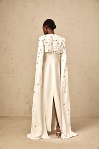 Fanny White Extra-long-sleeve Embellished Gown