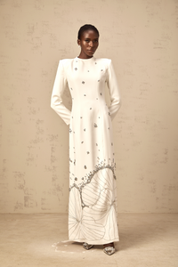 Daphné white lotus-motif embellished maxi dress