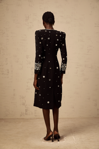 Gaëlle black dart-detail embellished midi dress