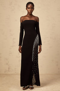 Hyacinthe black mesh-panel embellished maxi dress