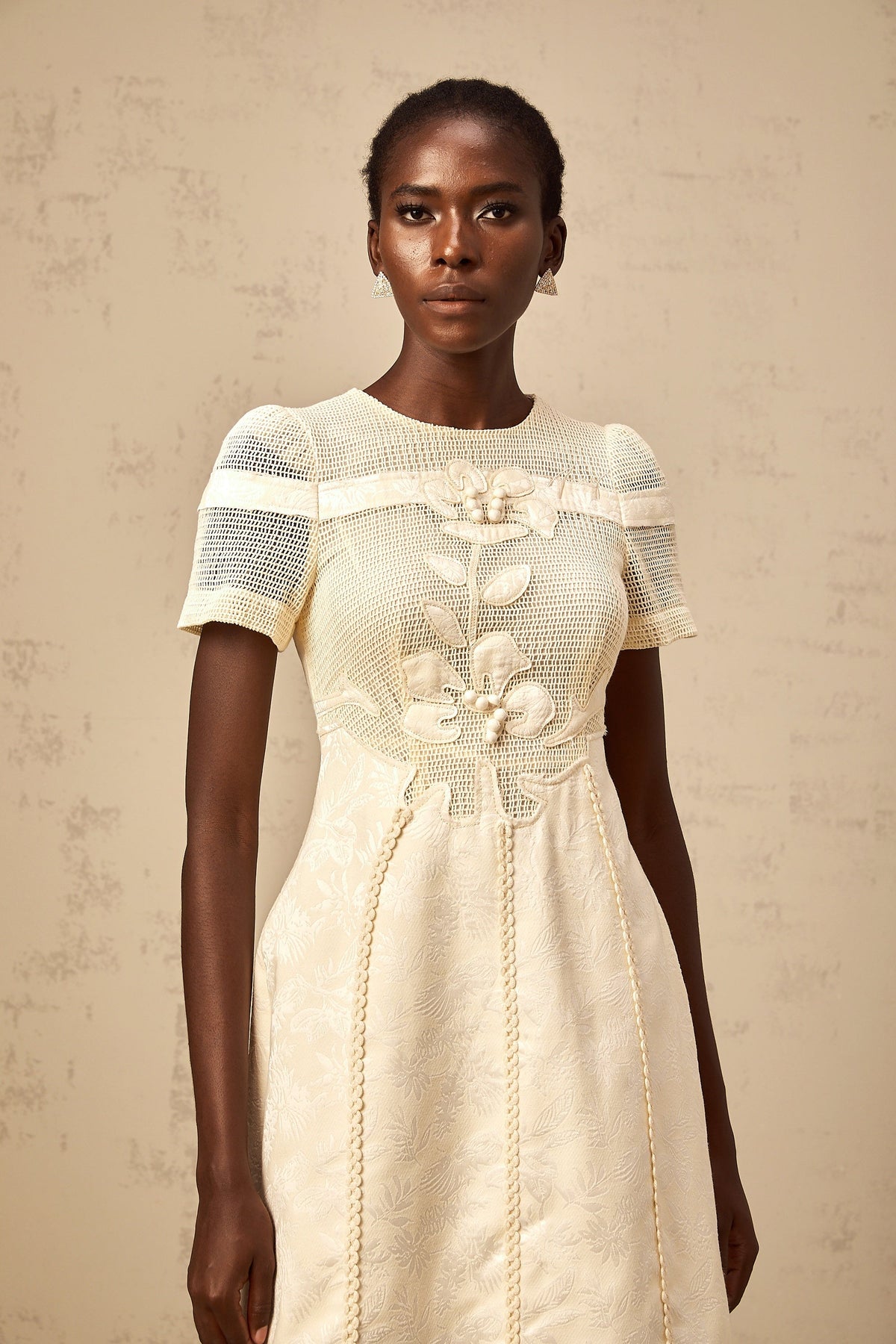Diane floral embroidered openwork midi dress