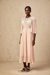 Théa pink crystal full-pleat midi dress