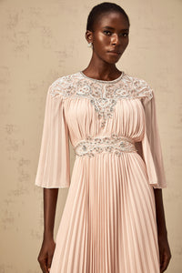 Théa pink crystal full-pleat midi dress