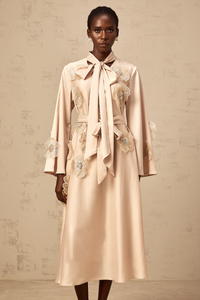 Orane tied floral-applique flared midi dress in Neutrals