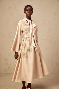 Orane tied floral-applique flared midi dress in Neutrals