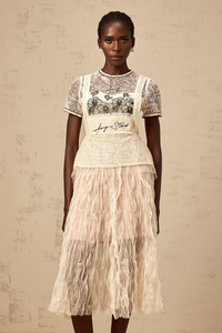 Sandrine beige embroidered tulle midi dress