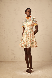 Lilou orange flower-embroidered embellished mini dress