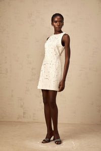 Flavie white A-line embellished mini dress
