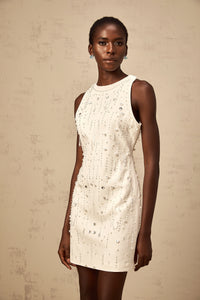 Flavie white A-line embellished mini dress
